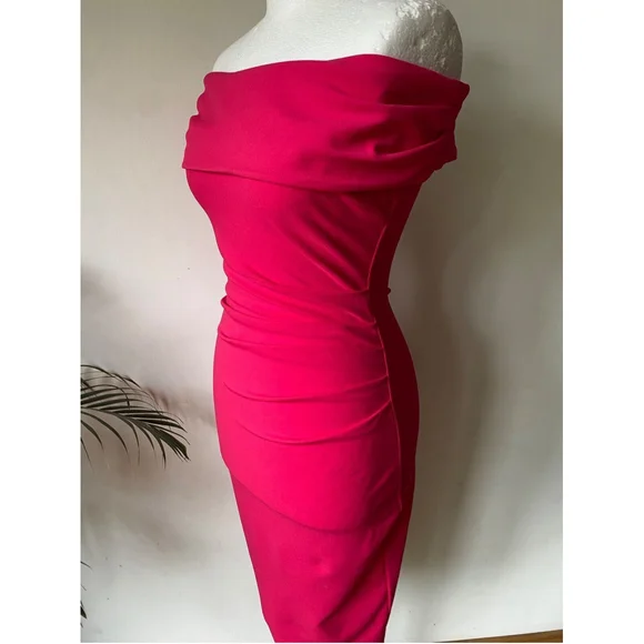 Vicky Pattison Goddiva Cerise Off The Shoulders Dress Size 8 Ruched - Picture 2 of 3